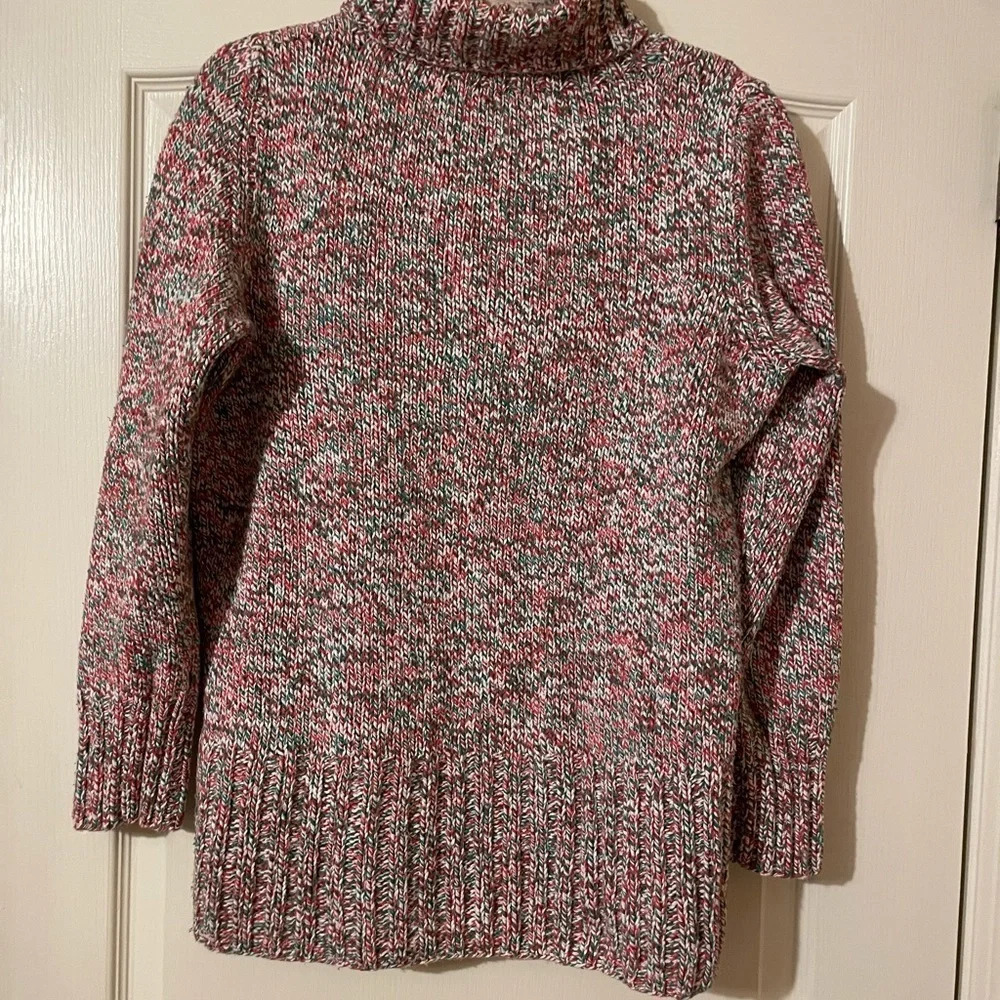 Handmade Turtleneck Sweater Womens Chunky Knit Red Green Soft Size Large